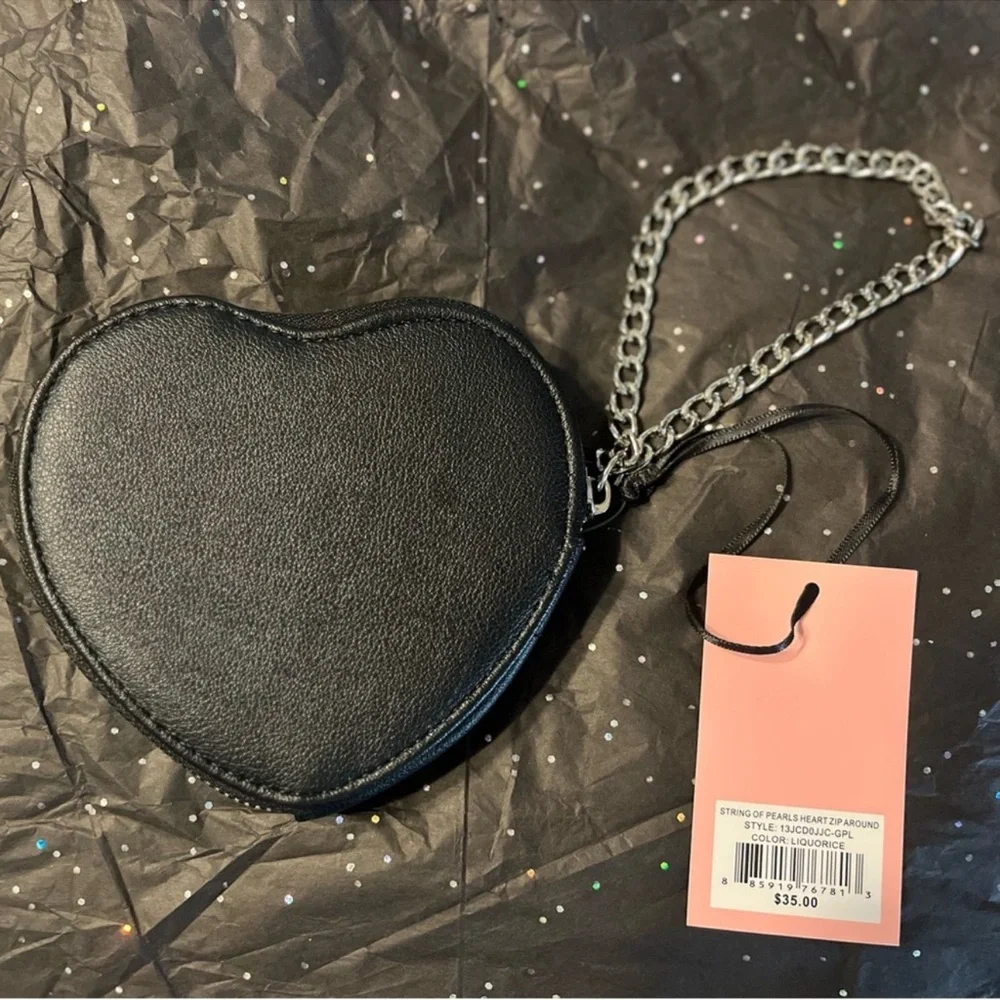 Juicy Couture Black Heart Wristlet with Rhinestone Logo